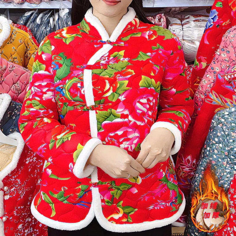 DA 新款时尚秋冬碎花加绒花棉袄东北大花袄显瘦气质棉服女