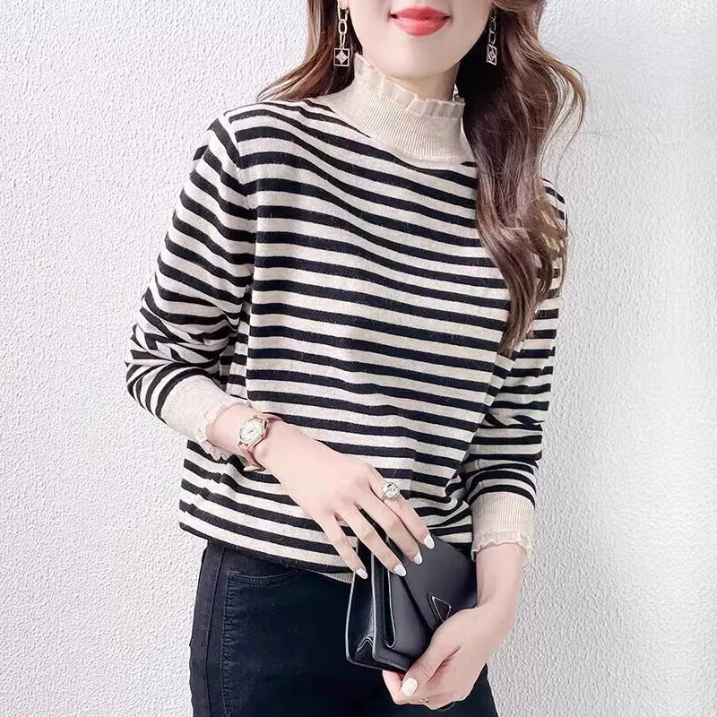 2117蕾丝领显瘦针织打底上衣打底衫内搭长袖修身毛衣百搭