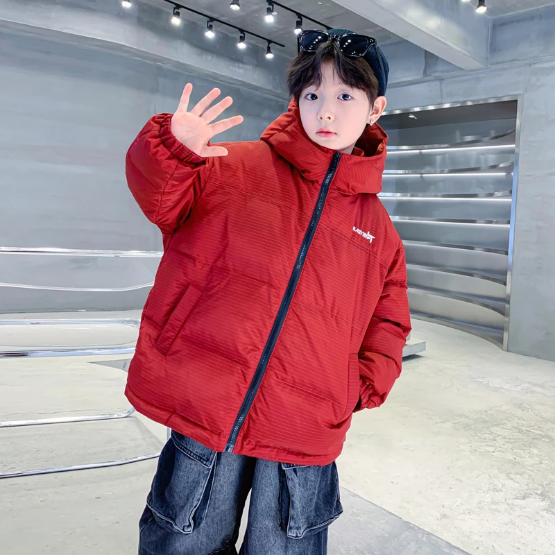 男大童冬装红色过年90白鸭绒羽绒服2024新款儿童加厚防风免洗外套