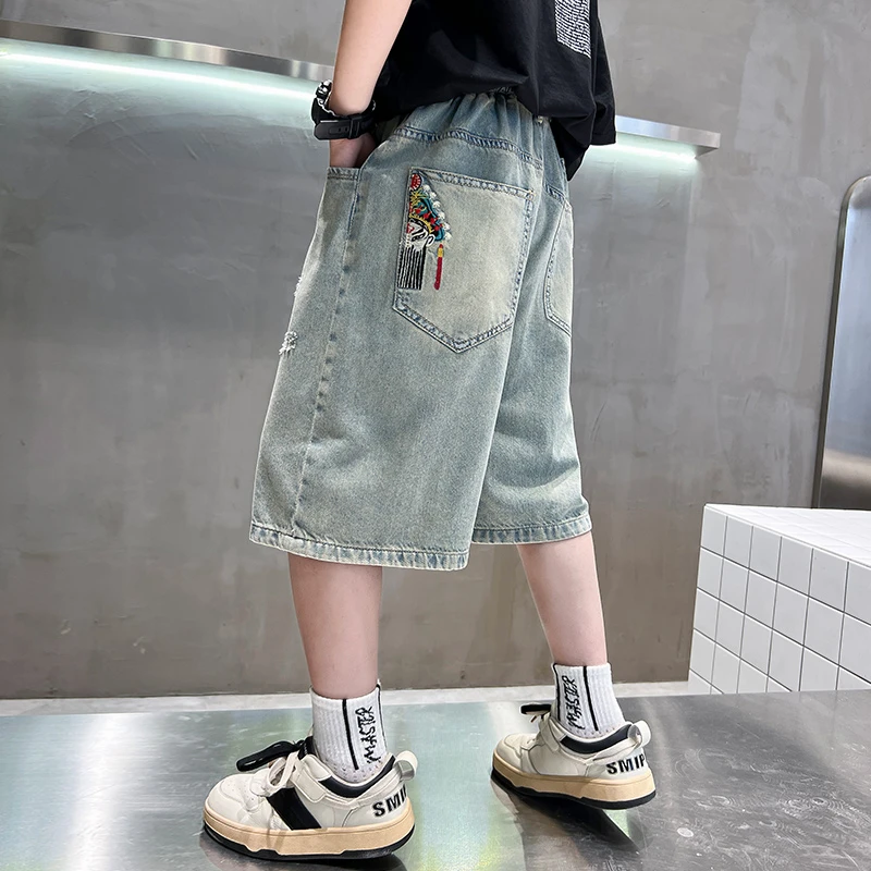 男童牛仔短裤夏季薄款男孩中大童休闲七分裤儿童韩版洋气宽松中裤