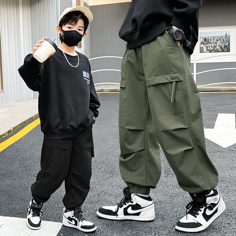 儿童装男童裤子2024新款大童秋装工装裤春秋款男孩休闲裤冬季加绒