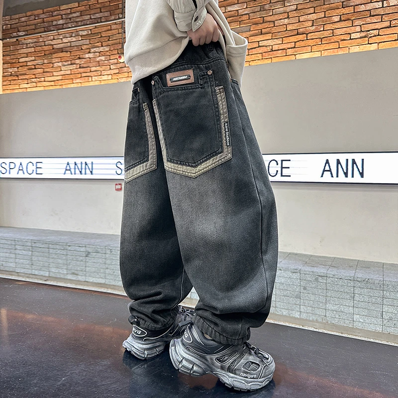 男童加绒裤子秋冬款2024新款洋气中大儿童一体绒长裤牛仔裤加厚潮