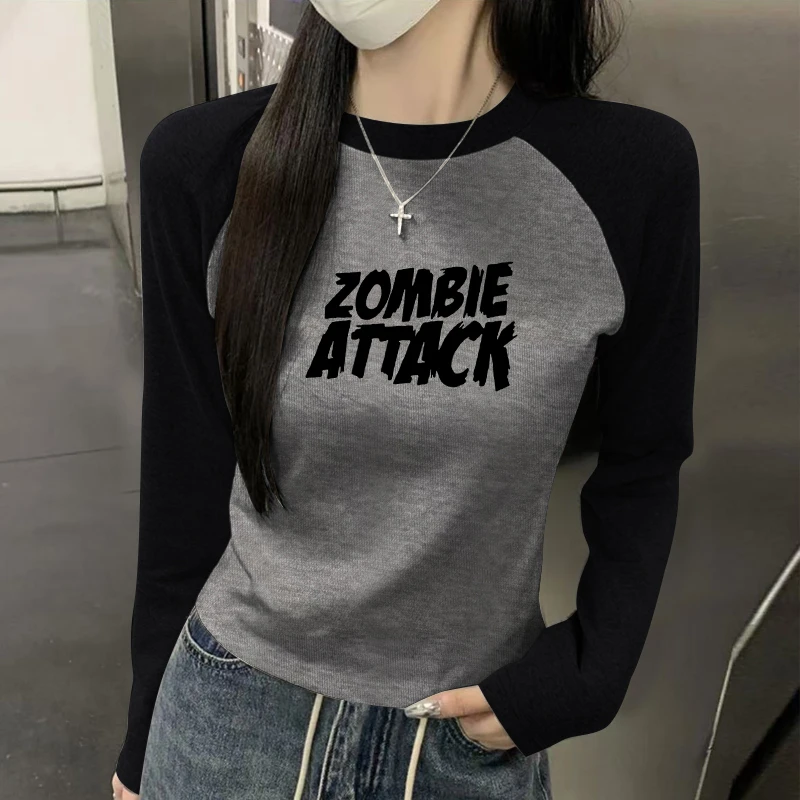 秋冬季德绒插肩袖打底衫女装内搭遮肚修身显瘦百搭短款长袖上衣女