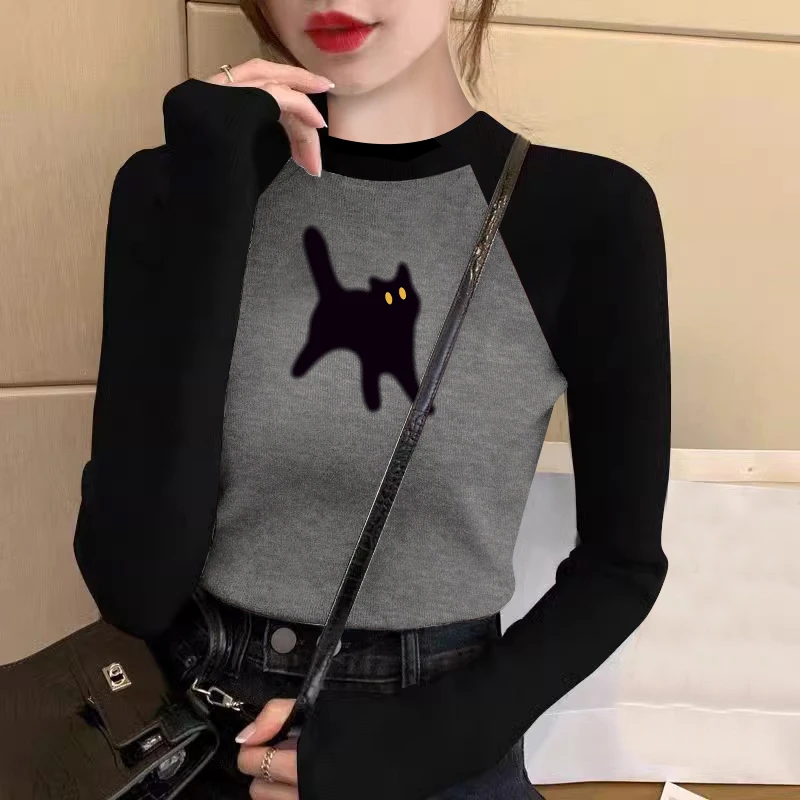 德绒圆领打底衫女2024新款秋冬季内搭插肩长袖t恤t保暖百搭上衣潮