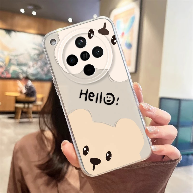 oppoFindX8网红笑脸小熊新款透明太空手机壳高级卡通风全包防摔
