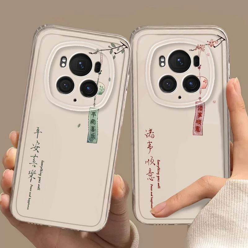 华为荣耀Magic6Pro网红平安喜乐新款手机壳网红防摔透明可爱风铃