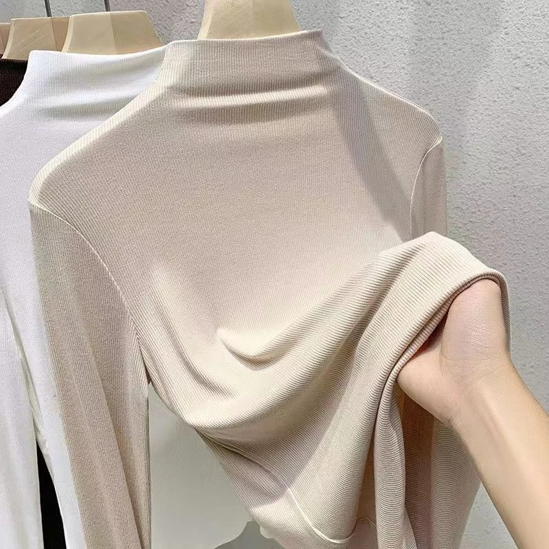 2023新款保暖螺纹德绒修身百搭半高领洋气外穿传送大码长袖上衣女