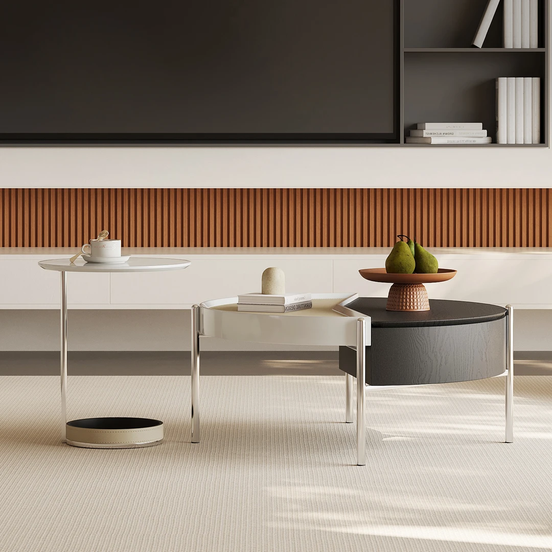 意式轻奢极简创意可升降组合小户型茶几简约客厅圆型家用高端茶几