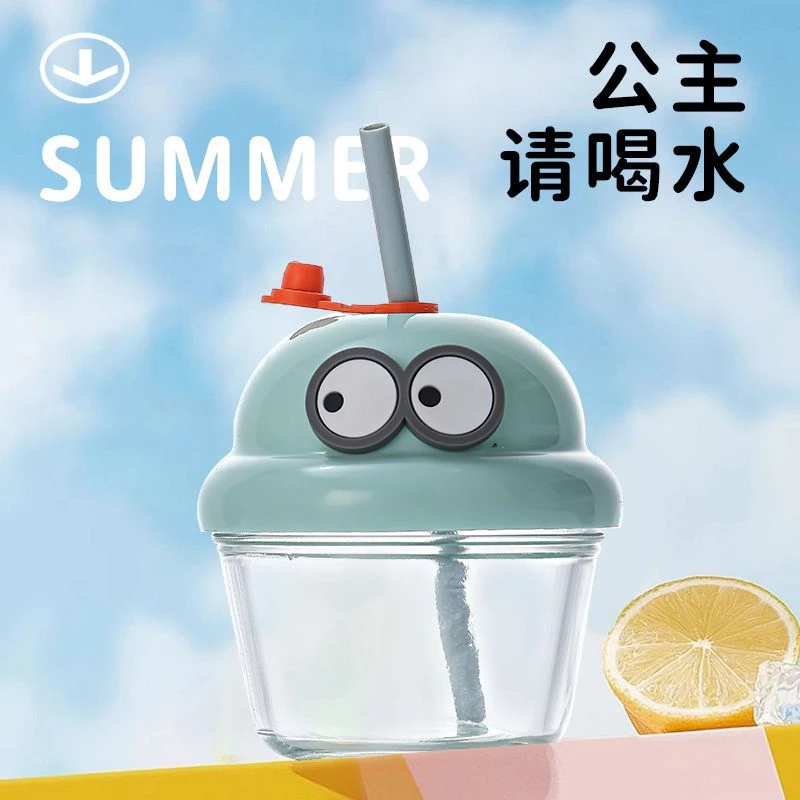 ins可爱迷你水杯玻璃杯牛奶咖啡高颜值便携杯子胖胖吸管豆浆