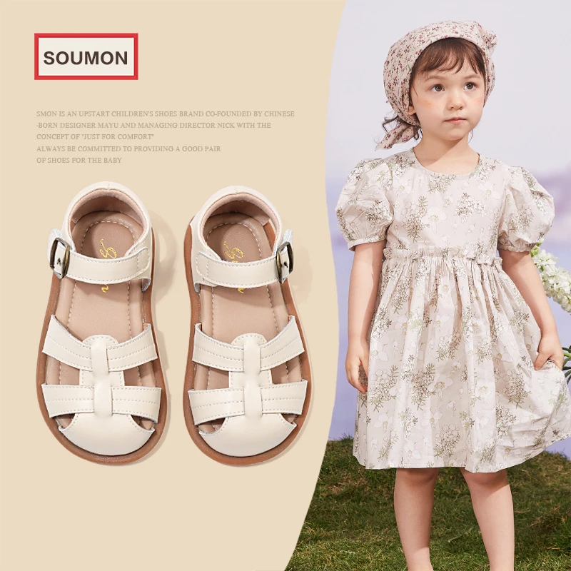 特价真皮女童凉鞋2025新款小女孩公主鞋罗马鞋时尚小童包头沙滩鞋