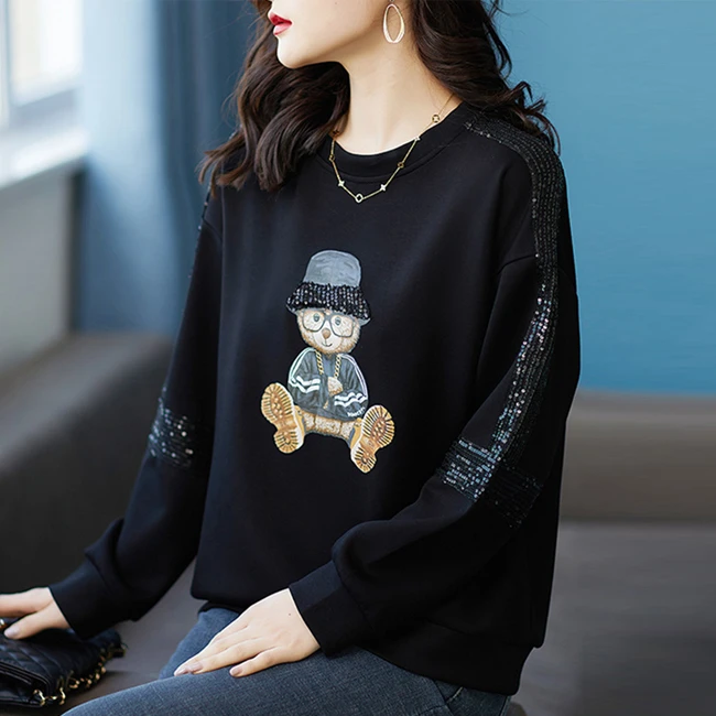 大码女装洋气减龄慵懒风卫衣2025秋季新款妈妈装卡通印花长袖上衣