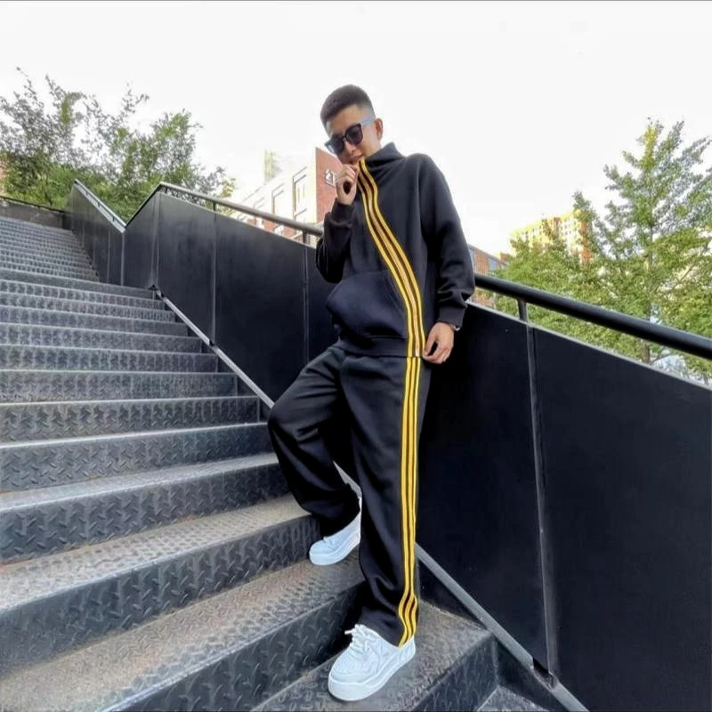 秋季新款男士休闲运动套装时尚百搭经典三道杠同款卫衣卫裤套装男