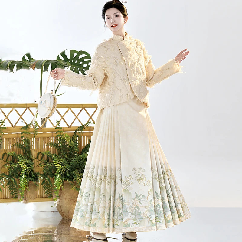 【梦江南】丑乖华服兴七对褶仿妆花重工马面裙白色汉服成人显瘦日常