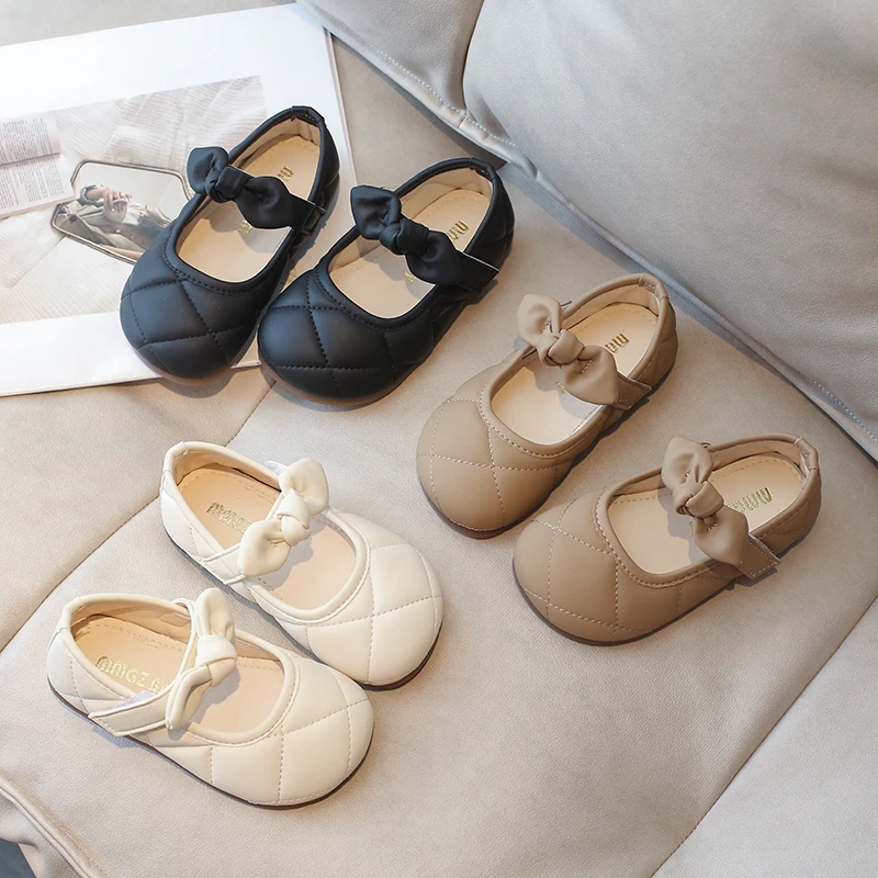 【洋洋童鞋】女童时尚菱格纹蝴蝶结单鞋舒适经典凉鞋软底童鞋