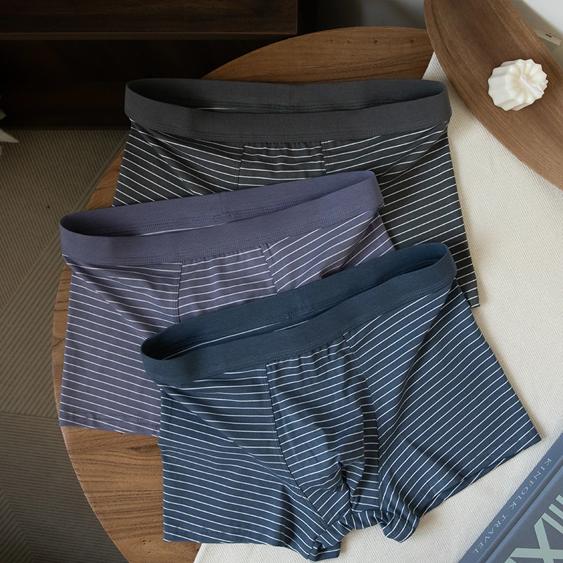 谜象男士内裤运动透气条纹青年时尚舒适宽松中腰莫代尔棉男生平角