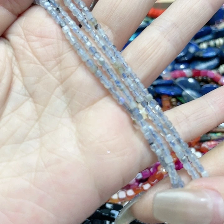玛瑙/玉髓珠宝半成品未镶嵌一条2m灰月光方糖