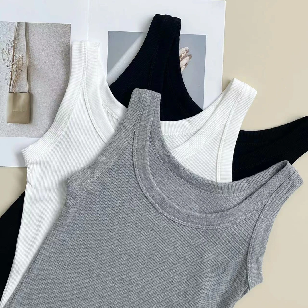 背心打底夏季外穿修身无袖百搭螺纹美背弹力时尚工字