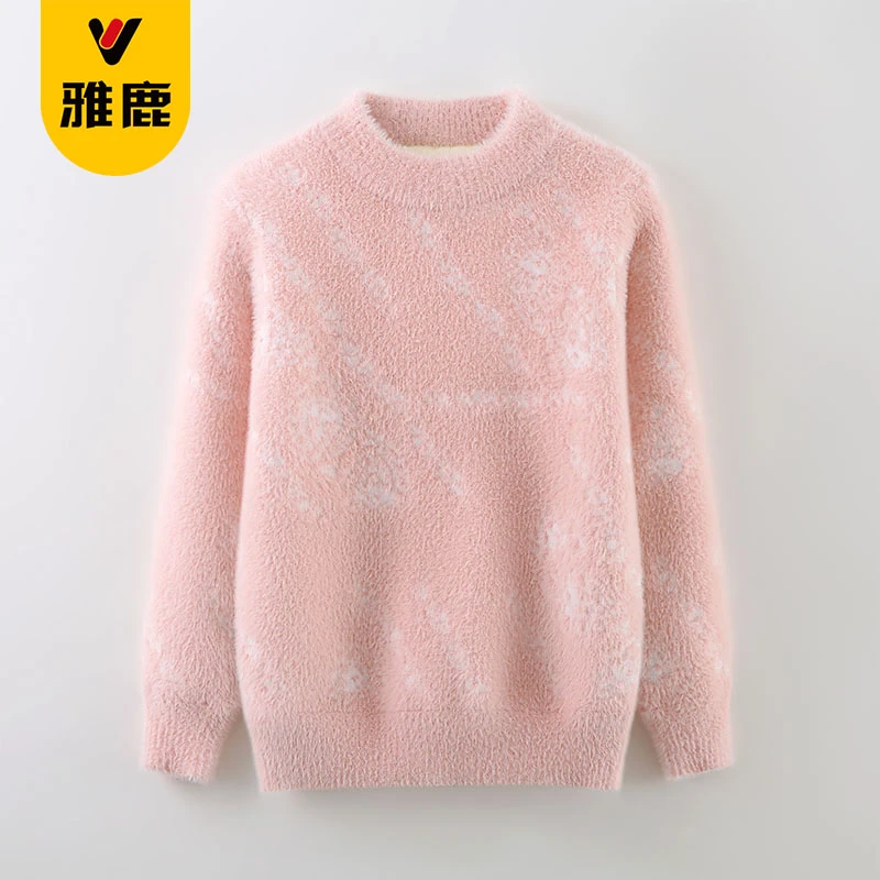 清仓雅鹿童装仿水貂绒毛衣2025春秋加绒加厚保暖锁温百搭儿童毛衣