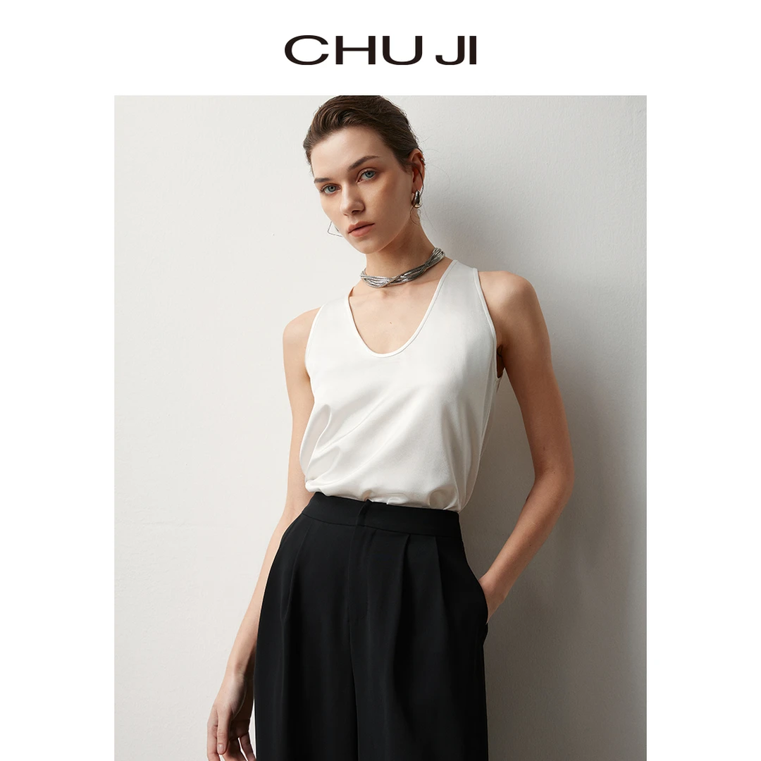 Chuji/出迹醋酸缎面背心女夏季新款U型领无袖高级感内搭-D1M967T