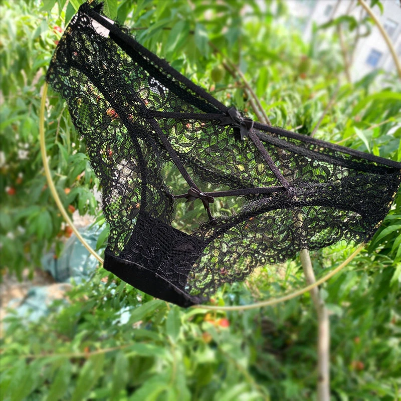 新品黑白色蕾丝内裤女性感镂空时尚夏季薄款网纱透气三角短裤士款