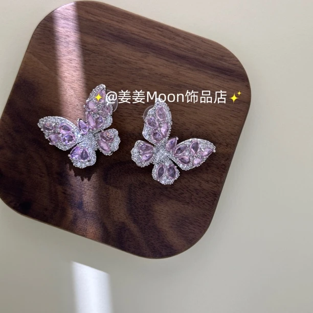 铜合金锆石耳饰 新款轻奢小众气质耳环女超仙蝴蝶满钻耳钉