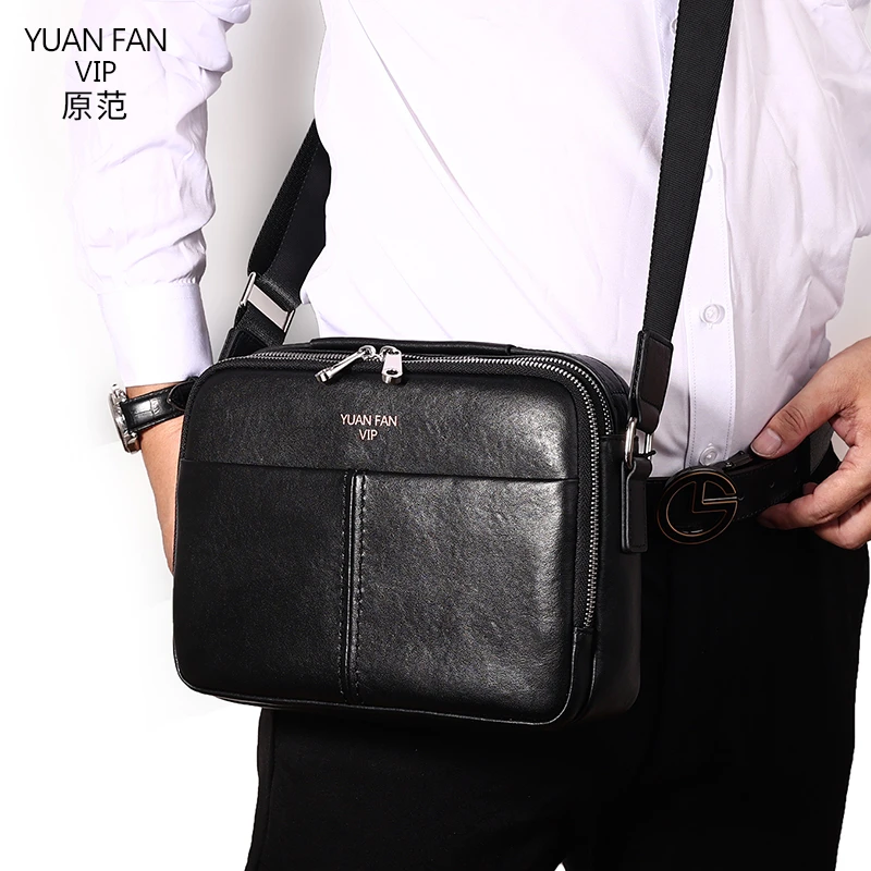 商务单肩斜挎包男士头层牛皮文件袋挂包横款大容量时尚潮流新2025