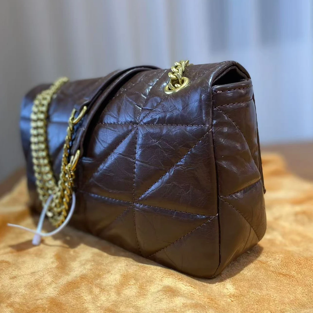 HIRMRIS手工真皮包550685-可可咖  爆裂斜纹链条