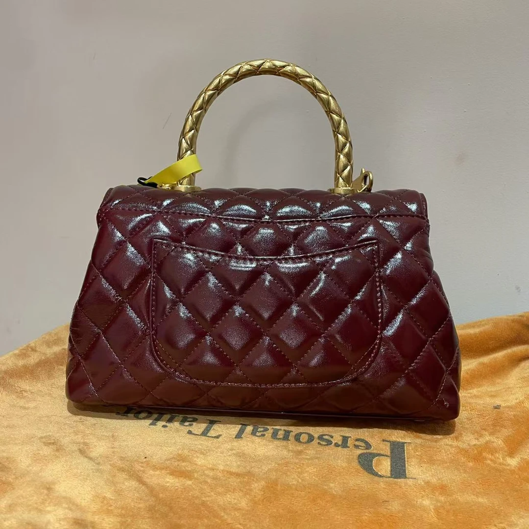 HIRMRIS手工真皮包-23-550886-波尔多酒红  金手柄豆香黑