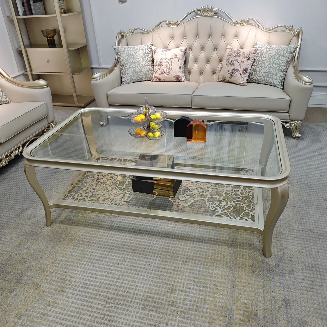 轻奢美式烤漆实木茶几客厅现代简约家用欧式法式茶几玻璃高档大气