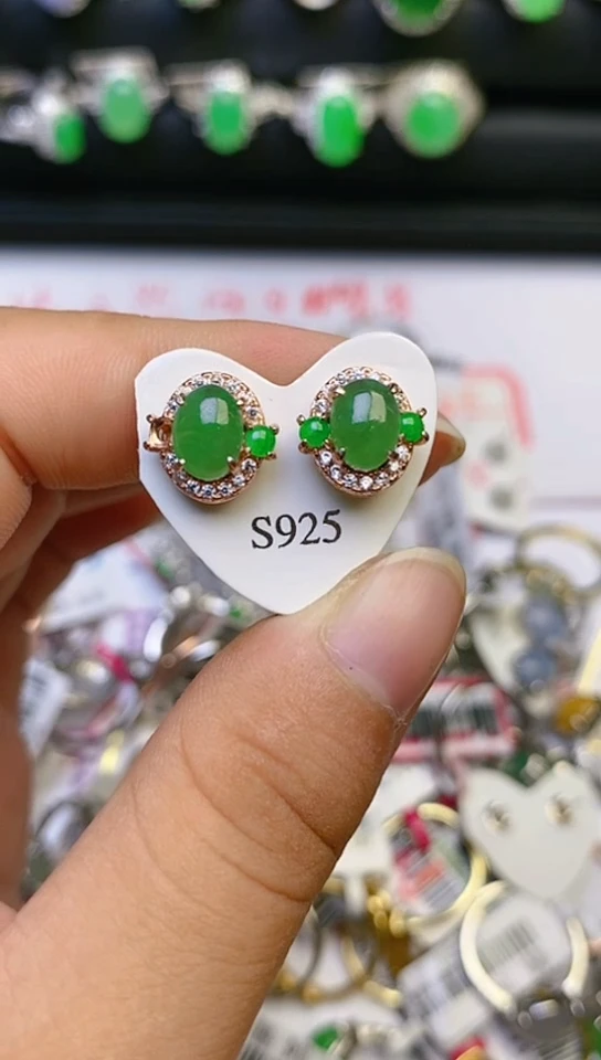【闪购商品】翡翠戒指银S925镶嵌耳钉  百内无证书