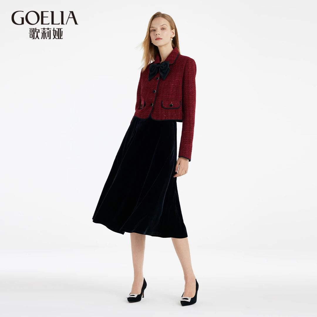 歌莉娅小香风红色外套+半裙两件套套装气质复古1BNRAB45B