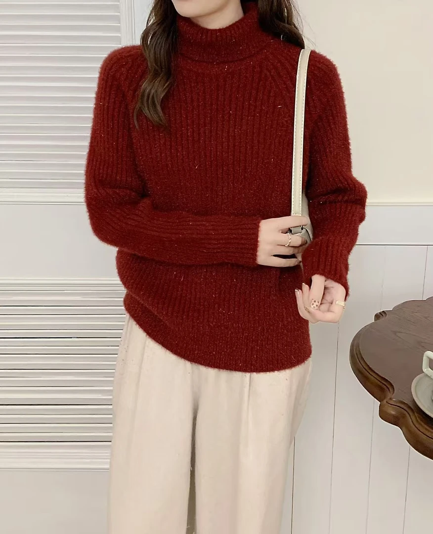 米粒家0928星空水晶貂加厚不起球反领毛衣