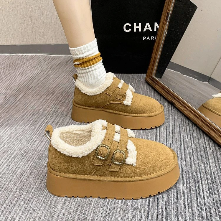 冬季新款防滑加绒加厚厚底雪地靴女2023新款冬季一脚蹬保暖棉鞋子