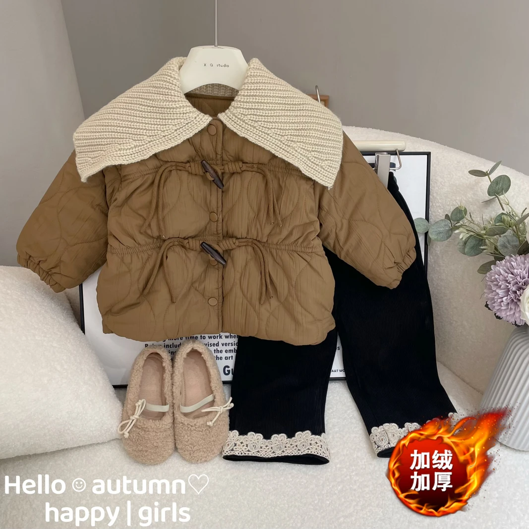 女童棉服2023冬季新款洋气网红美拉德翻领时尚收腰加厚夹棉外套
