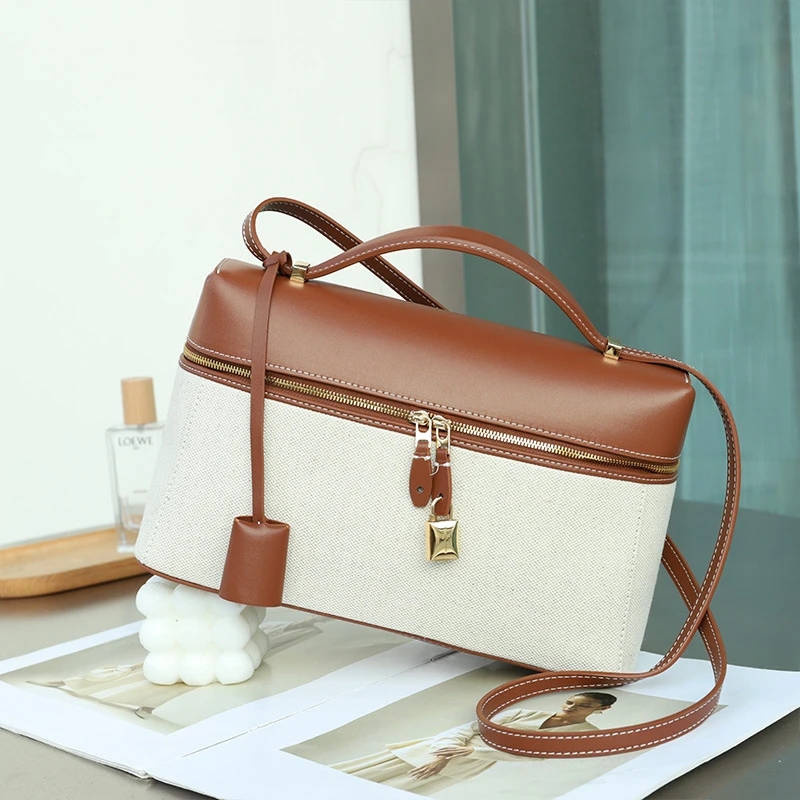 A26-27新款LP27盒子包休闲真皮饭盒包帆布拼皮秋冬通勤小众