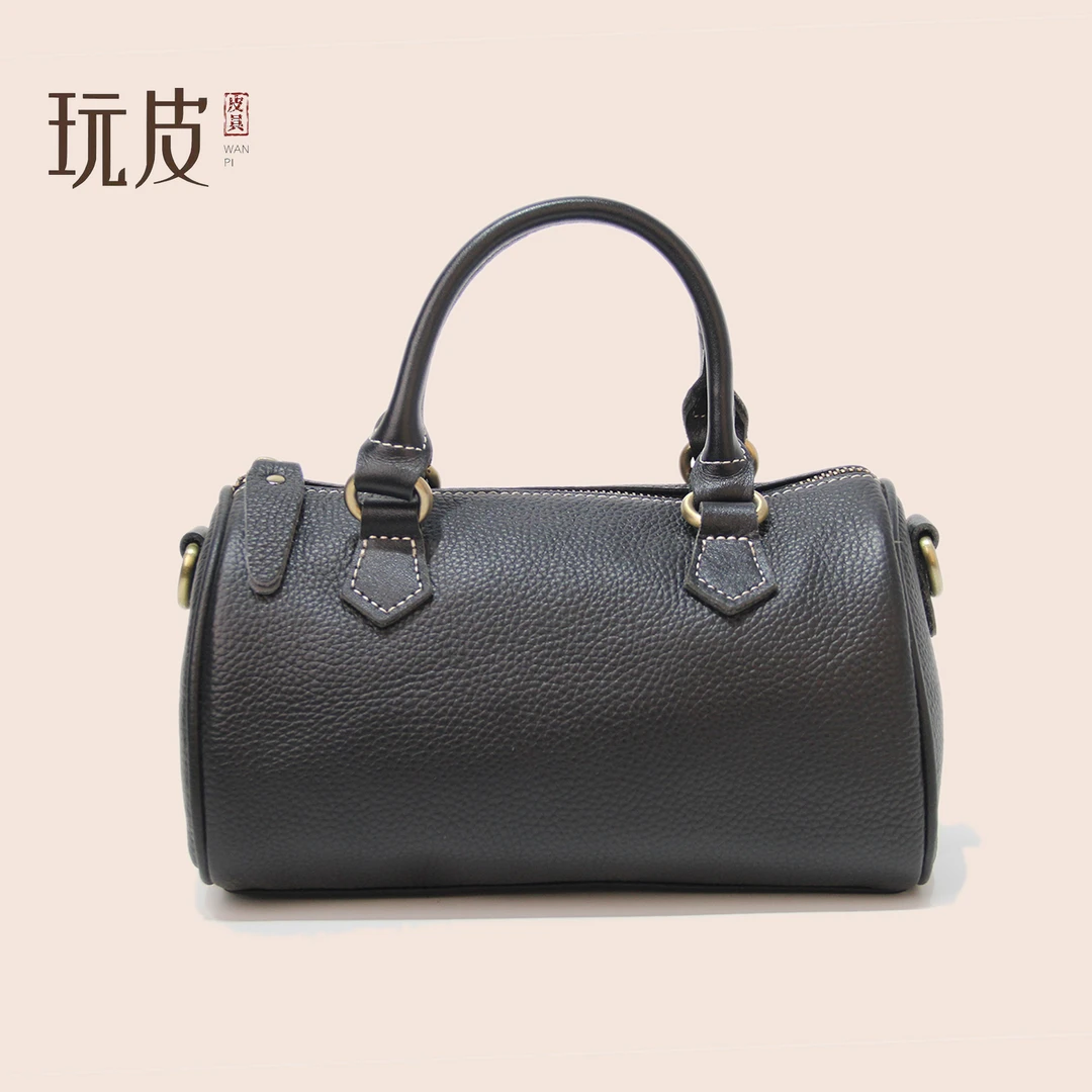 玩皮2024新款头层牛皮波士顿手提斜挎单肩包高级简约女士包包