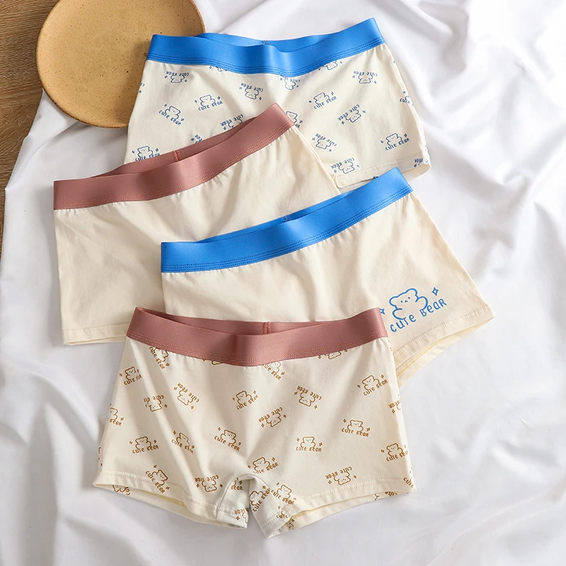 女士三角内裤女生平角裤纯棉卡通印花中腰les帅t运动透气抗菌短裤
