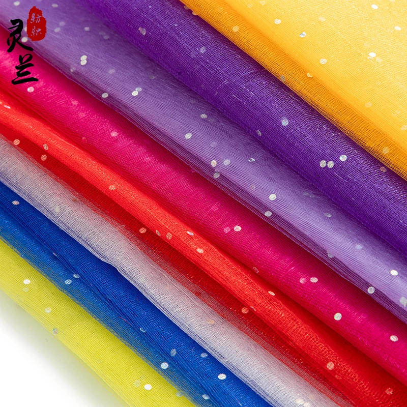 灵兰圆点雪纱 冲点冲片雪纱 亮片雪纱玻璃纱婚庆背景装饰纱布料