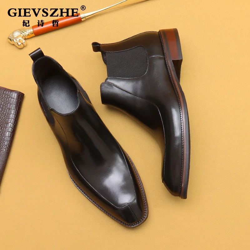GIEVSZHE/纪诗哲低帮真皮新款高帮皮鞋英伦复古夏季男士高帮皮鞋