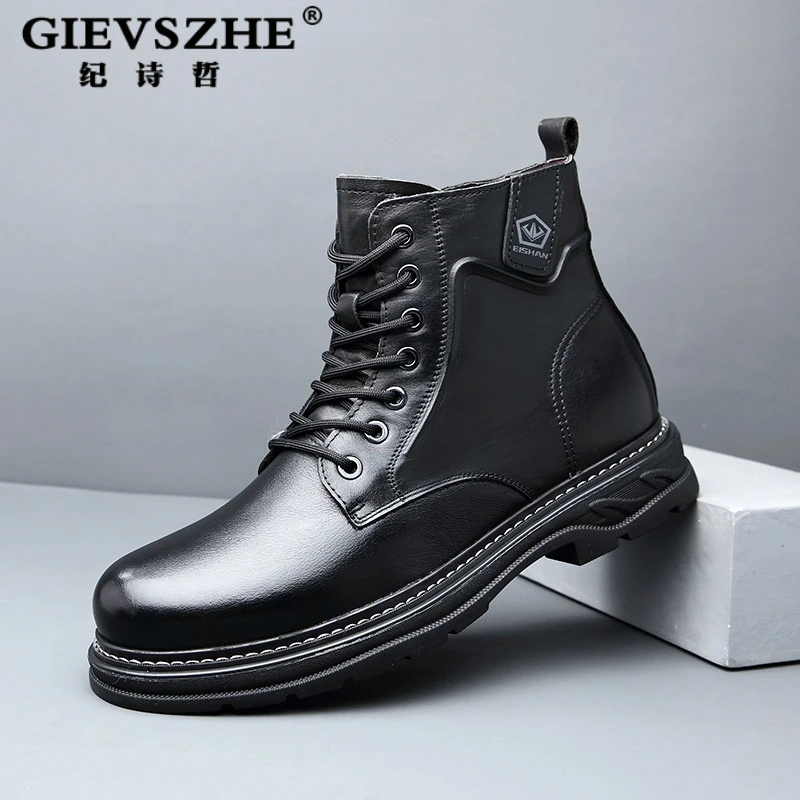 GIEVSZHE/纪诗哲男士高帮马丁靴男秋冬简约休闲夏季男士高帮皮鞋