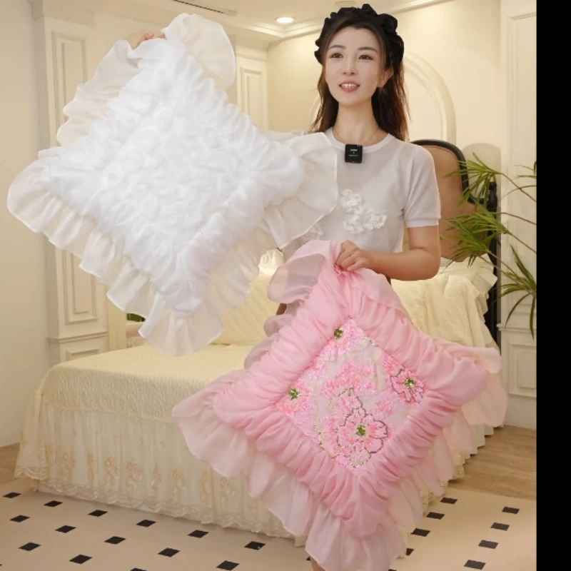 单只方形抱枕皮不含芯50*50可拆洗公主少女心荷叶贴片边法式