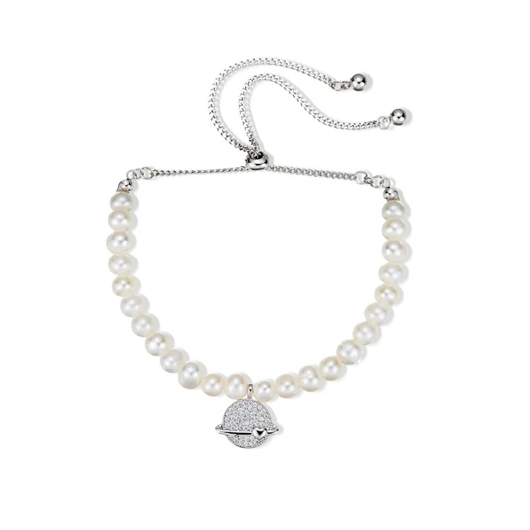 铜合金仿珍珠手链 S925银星球天然珠珠轻奢气质手链可调节编码149