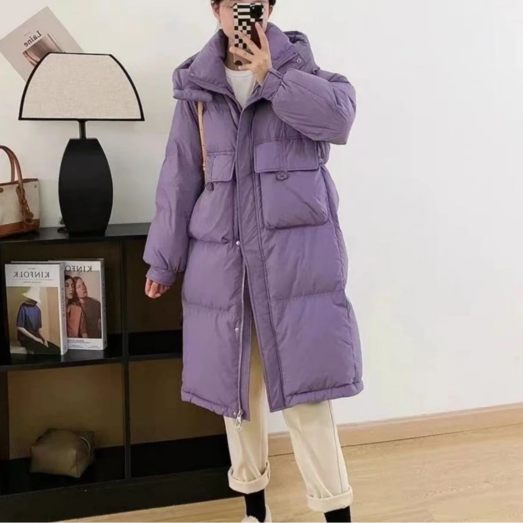 冬装时尚宽松女半粒扣中长款外套