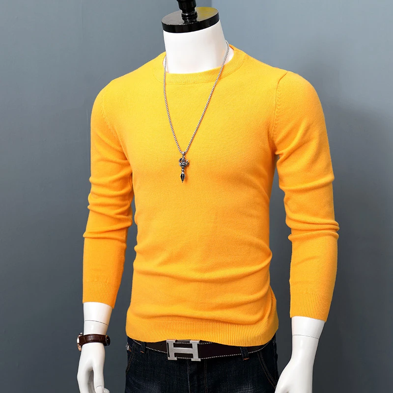 圆领毛衣男士保暖青年修身针织衫纯色套头内搭打底线衣冬装上衣
