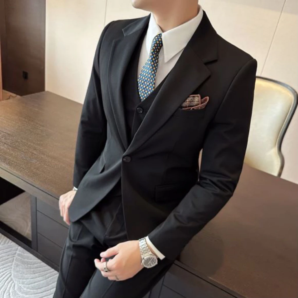 秋季韩版男士修身外套男一粒扣小西装潮流休闲商务单件西服男黑色
