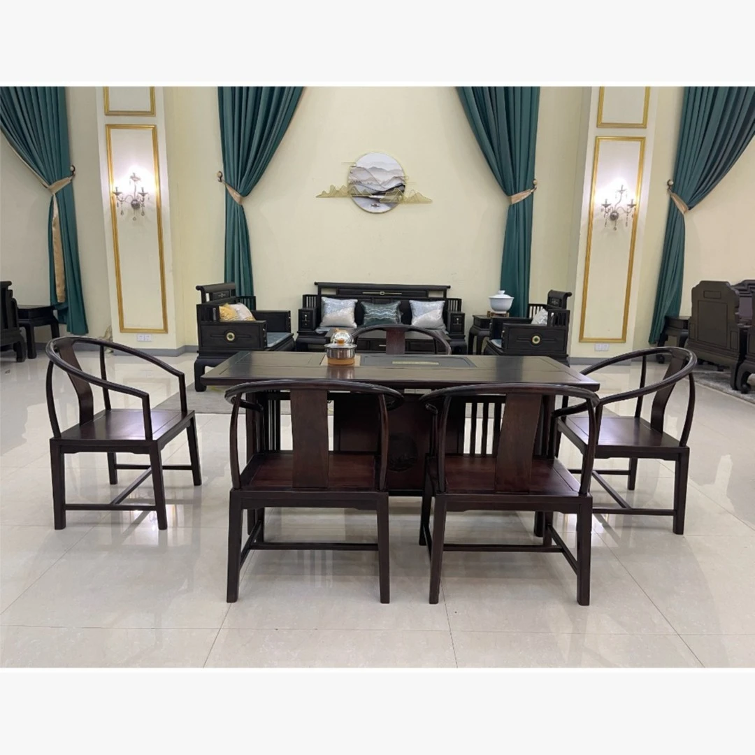 【高朋满座】盛世金H梨木茶桌圈椅全套-新中式-可拆卖