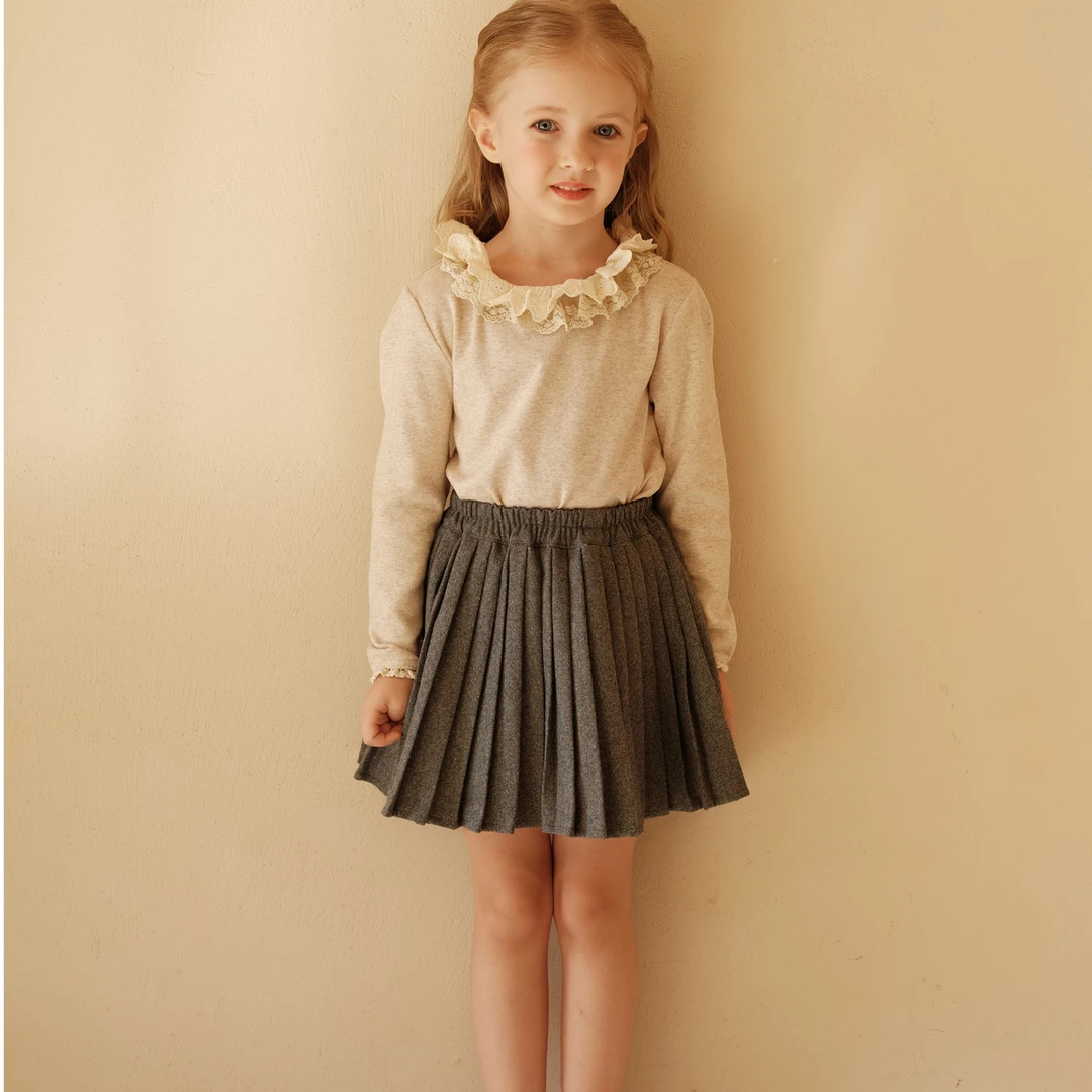 初煦 2024秋冬女童小众蕾丝花边领娃娃衫 儿童气质打底衫宝宝上衣