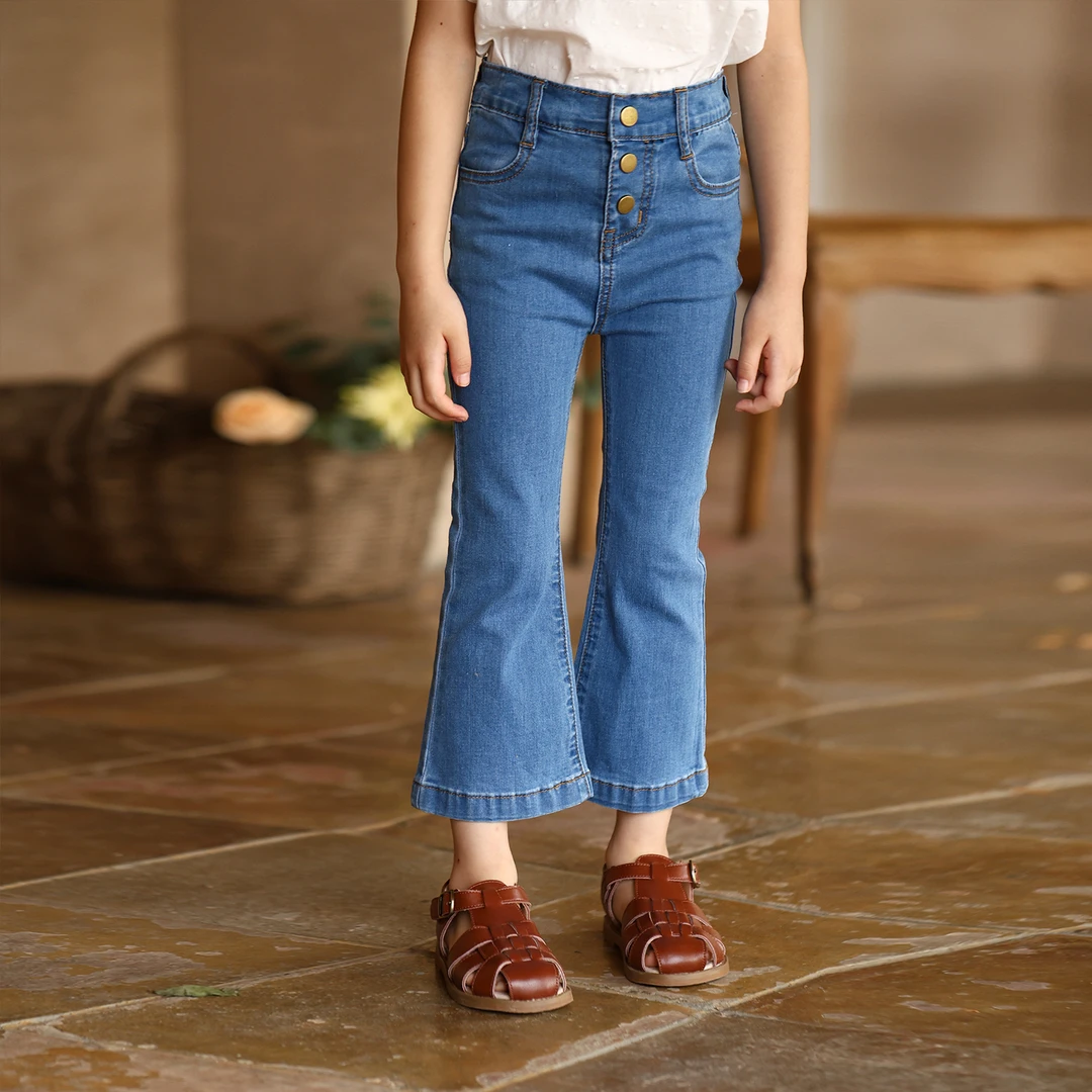 初煦 24年夏季女童牛仔喇叭裤 超薄软弹力棉9分裤 宝宝百搭裤子