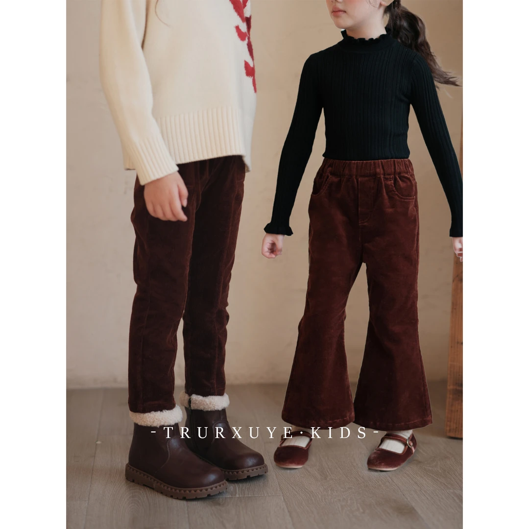 初煦 秋冬神裤 女童复古灯芯绒喇叭裤 /女宝宝百搭小脚裤儿童长裤