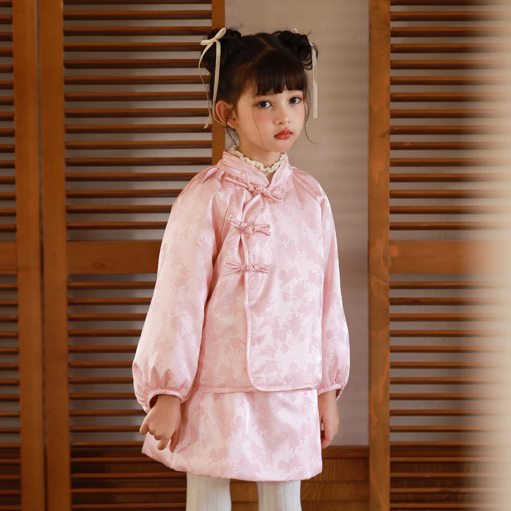 初煦 24年女童新中式夹棉提花旗袍外套/儿童半裙 宝宝拜年服套装